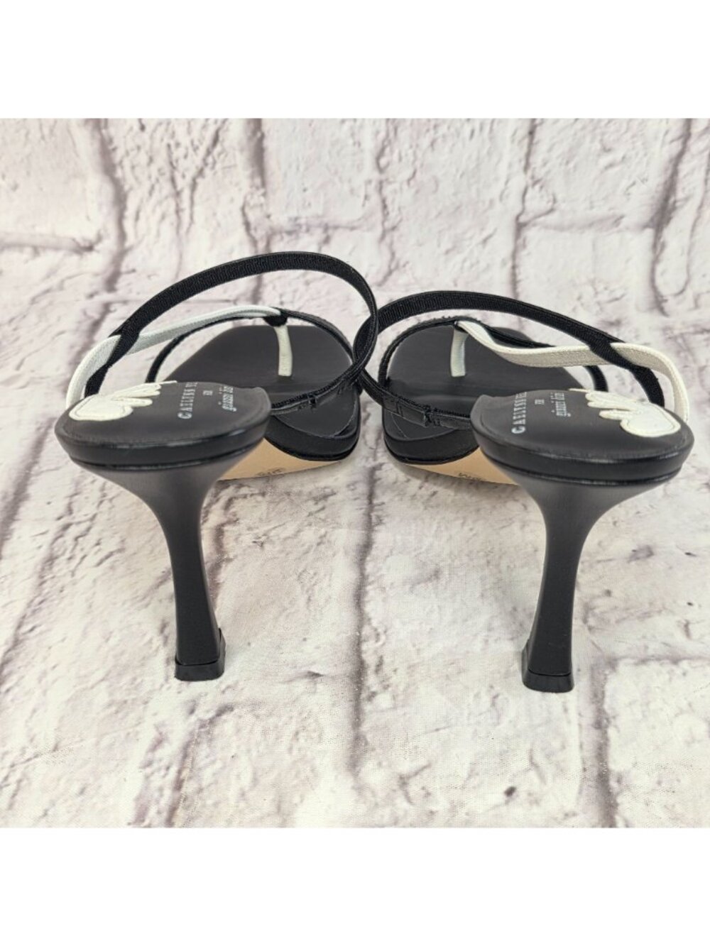 Caelynn Bell For Gianni Bini Heels Sz 9M Black & White Leather Strappy Square To - Picture 7 of 11